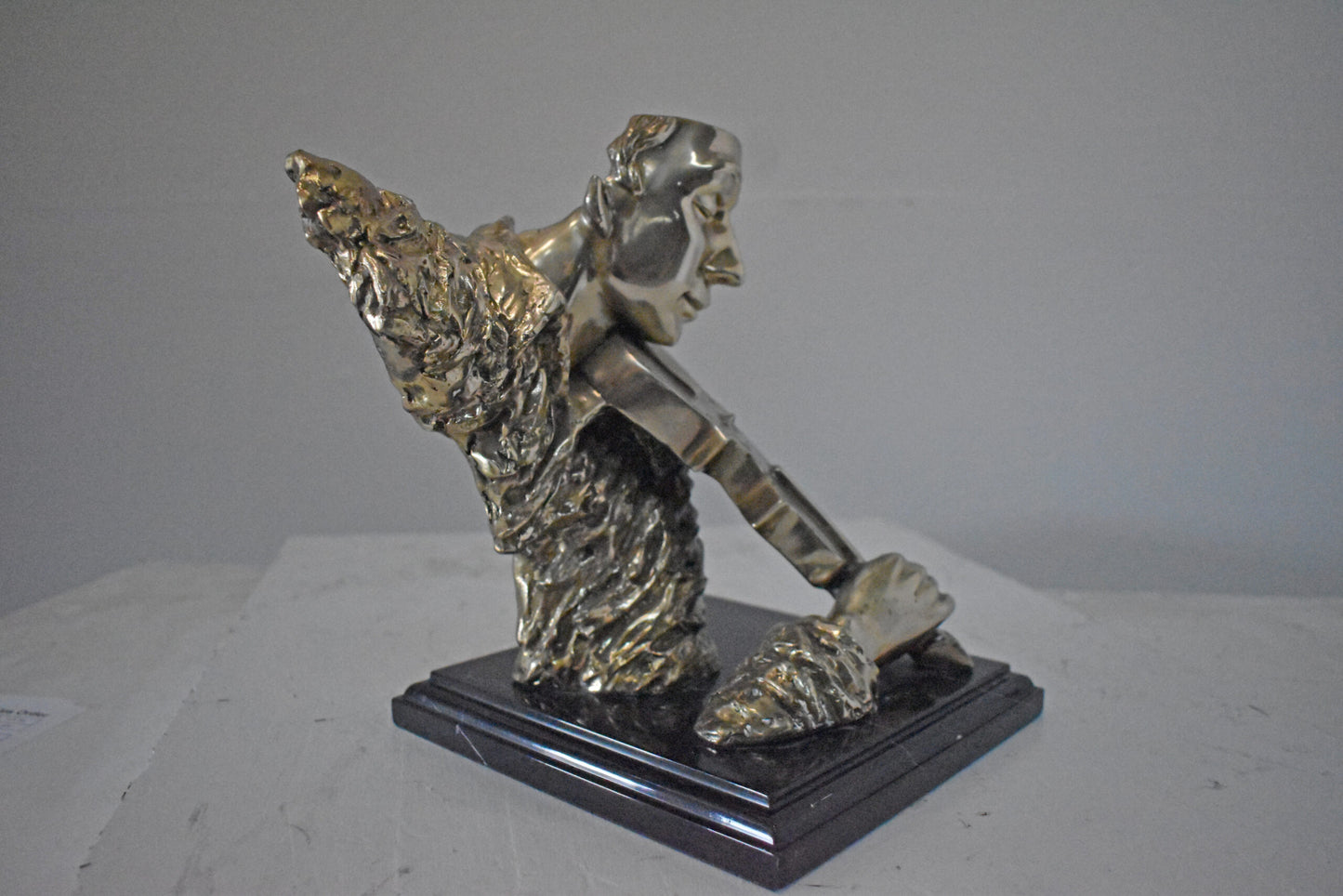 Man Playing the Violin Bronze Statue, Silver Finish - Size: 12"L x 9"W x 11"H.
