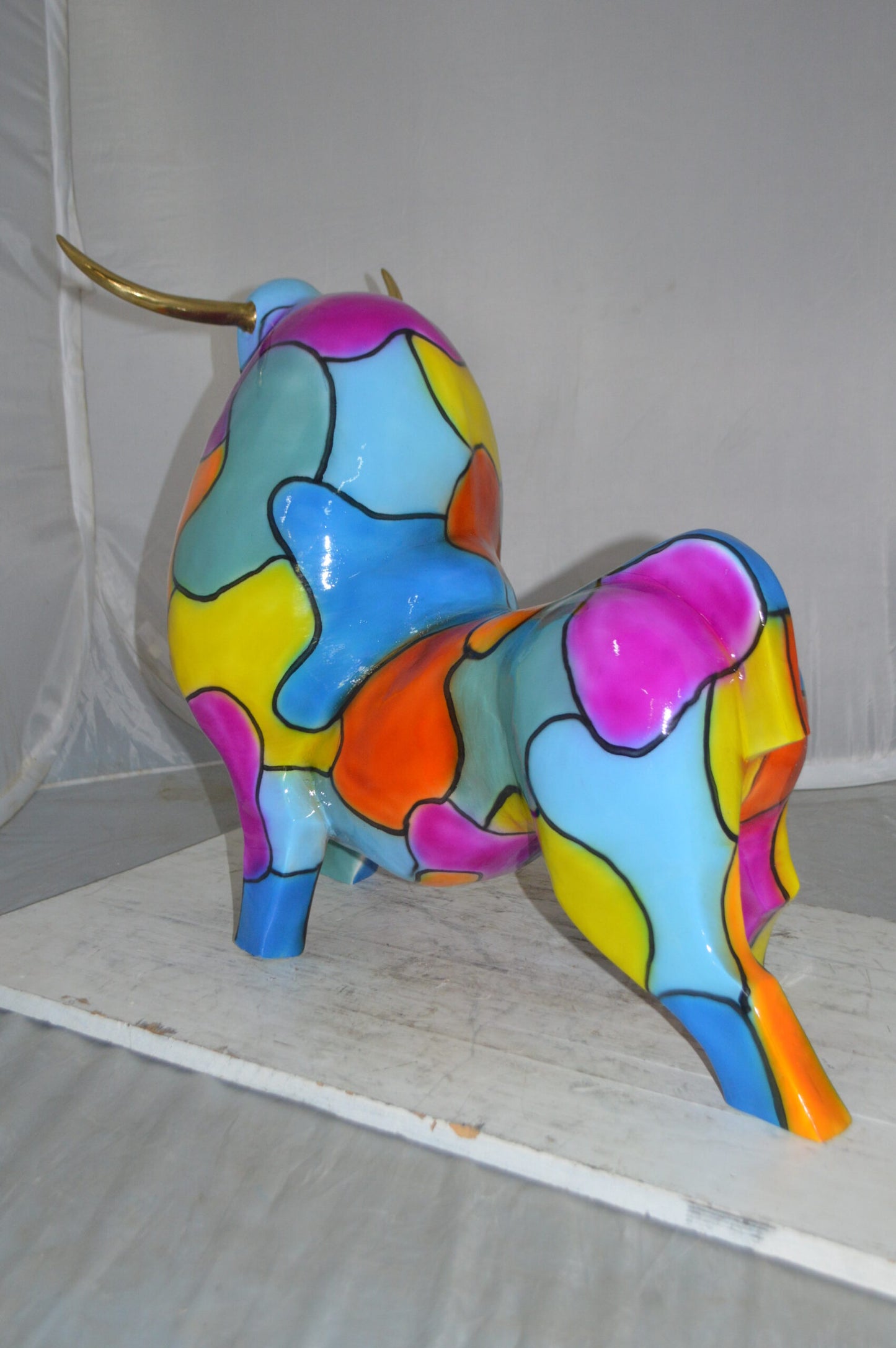 Modern Bull Bronze Statue -  Size: 26"L x 12"W x 23"H.