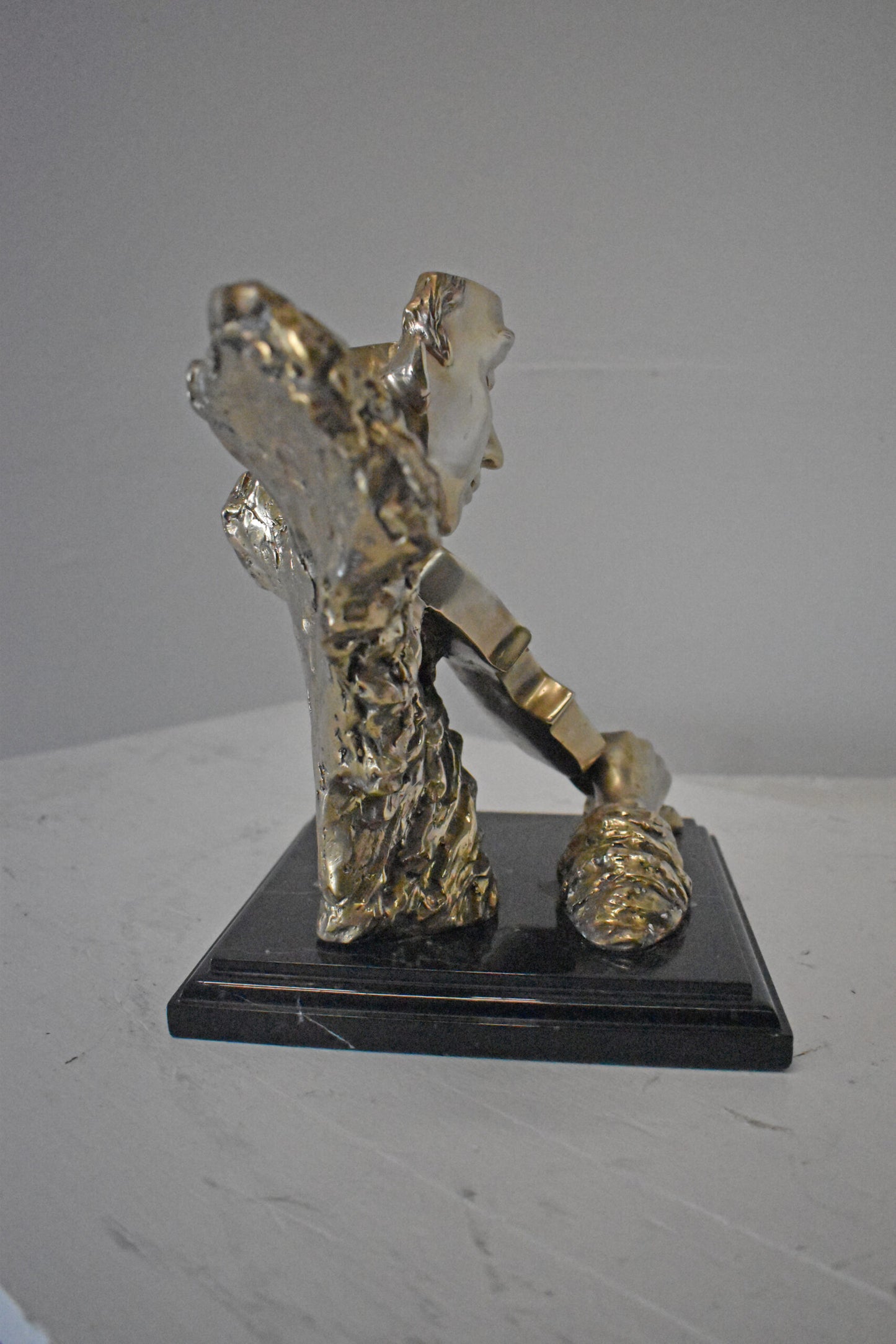 Man Playing the Violin Bronze Statue, Silver Finish - Size: 12"L x 9"W x 11"H.