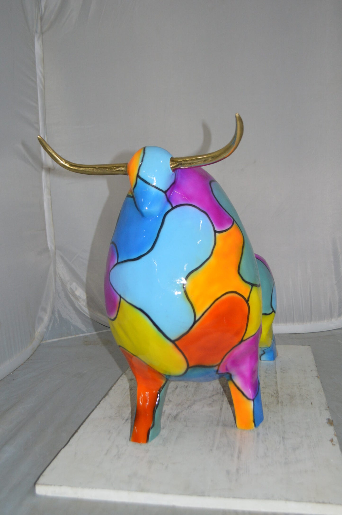 Modern Bull Bronze Statue -  Size: 26"L x 12"W x 23"H.