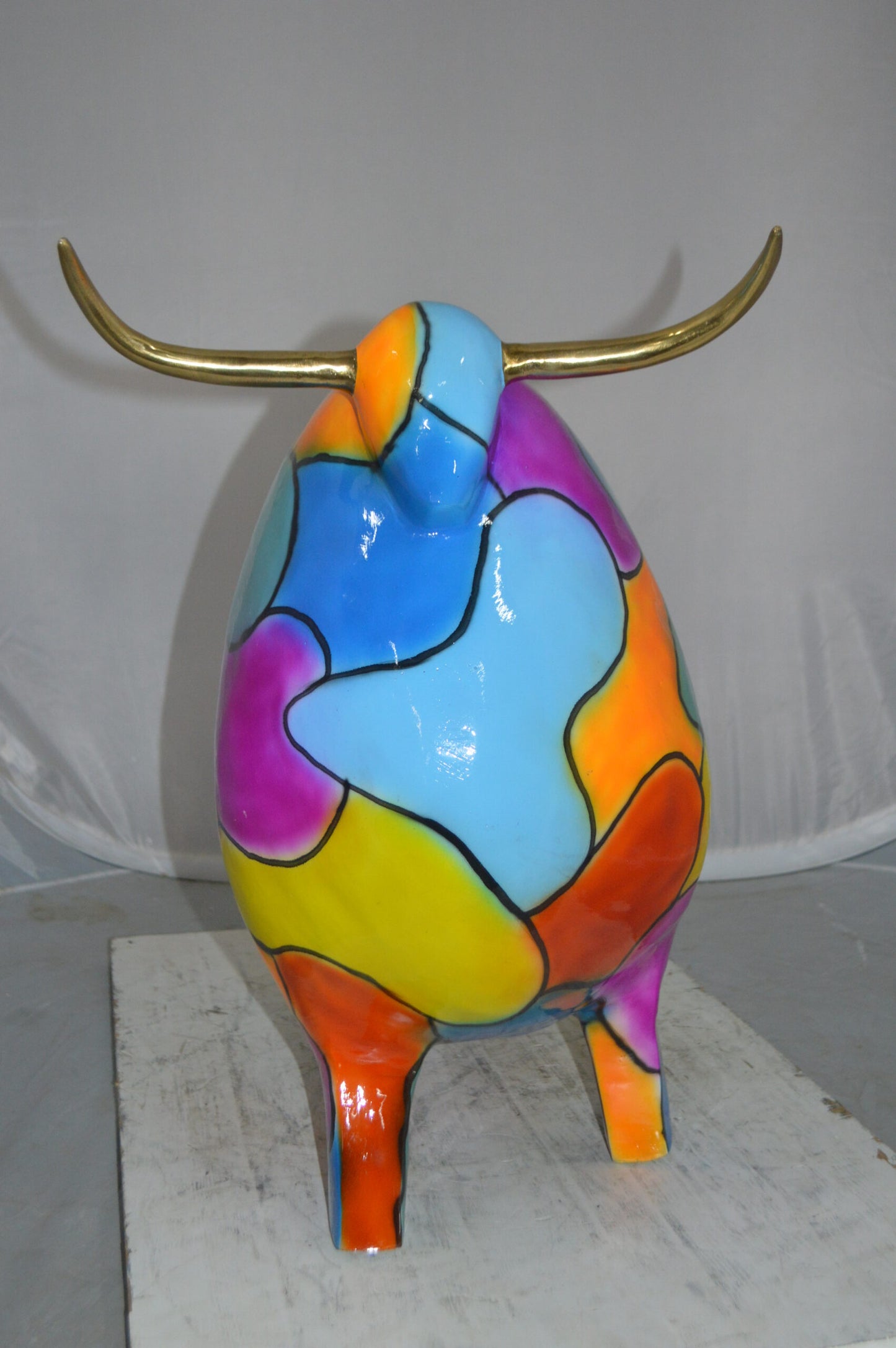 Modern Bull Bronze Statue -  Size: 26"L x 12"W x 23"H.