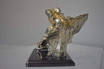 Man Playing the Violin Bronze Statue, Silver Finish - Size: 12"L x 9"W x 11"H.