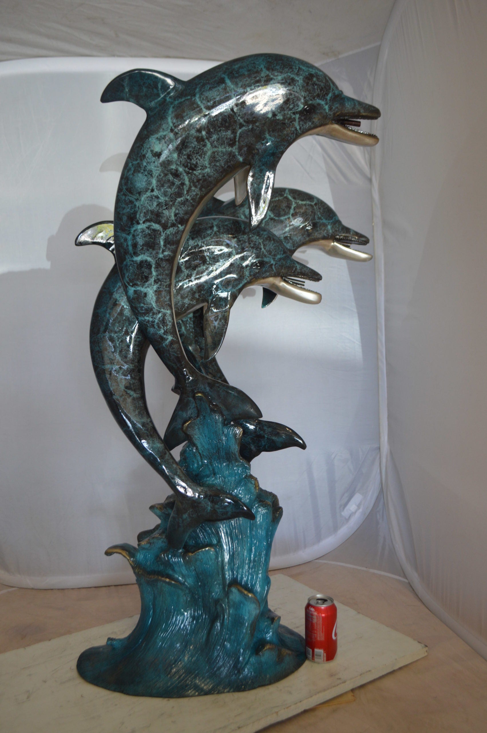 Three Dolphin Fountain  Bronze Statue -  Size: 21"L x 26"W x 45"H. 