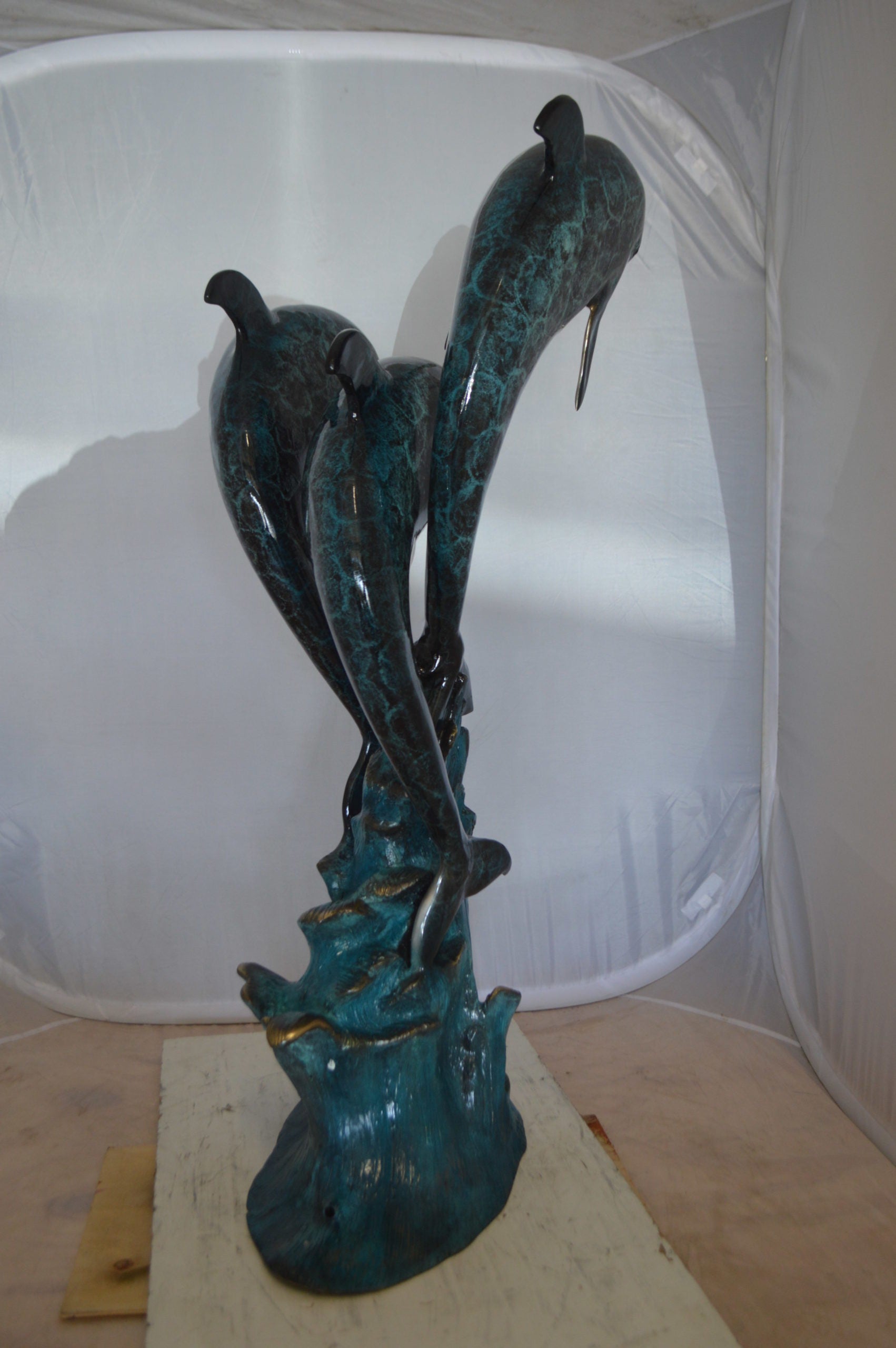 Three Dolphin Fountain  Bronze Statue -  Size: 21"L x 26"W x 45"H. 