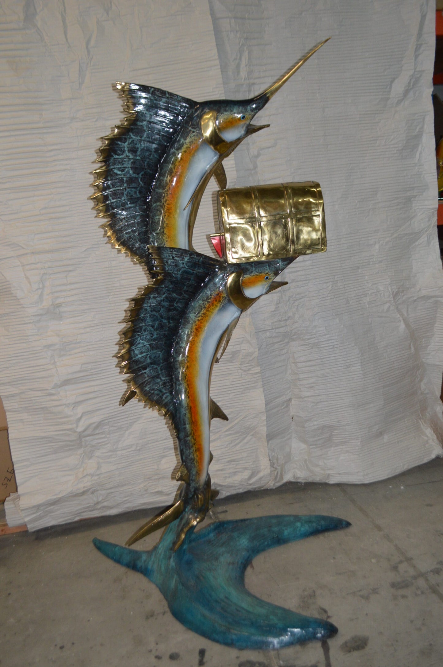 Two Sailfish Mailbox Bronze Statue -  Size: 45"L x 33"W x 74"H.