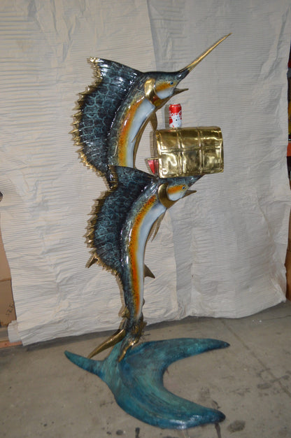 Two Sailfish Mailbox Bronze Statue -  Size: 45"L x 33"W x 74"H.
