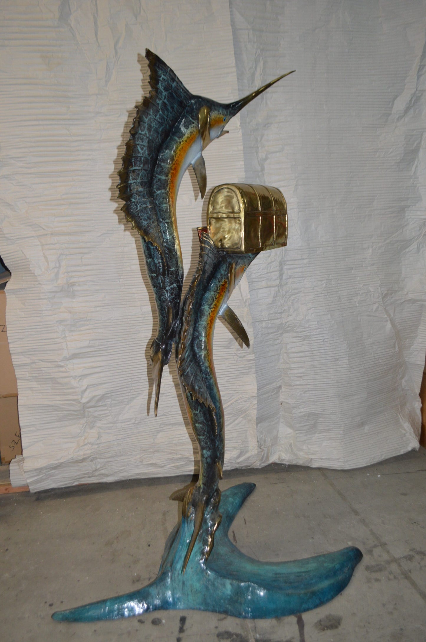 Two Sailfish Mailbox Bronze Statue -  Size: 45"L x 33"W x 74"H.