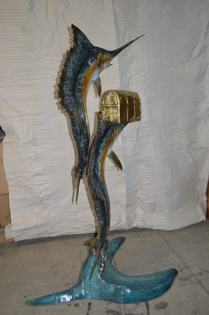 Two Sailfish Mailbox Bronze Statue -  Size: 45"L x 33"W x 74"H.