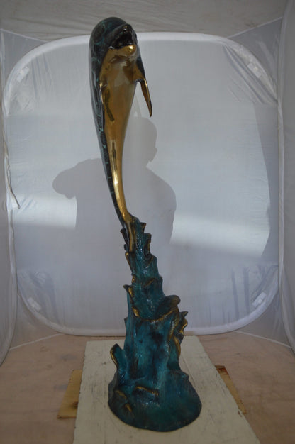 Single Dolphin  Fountain Bronze Statue -  Size: 22"L x 14"W x 45"H. 
