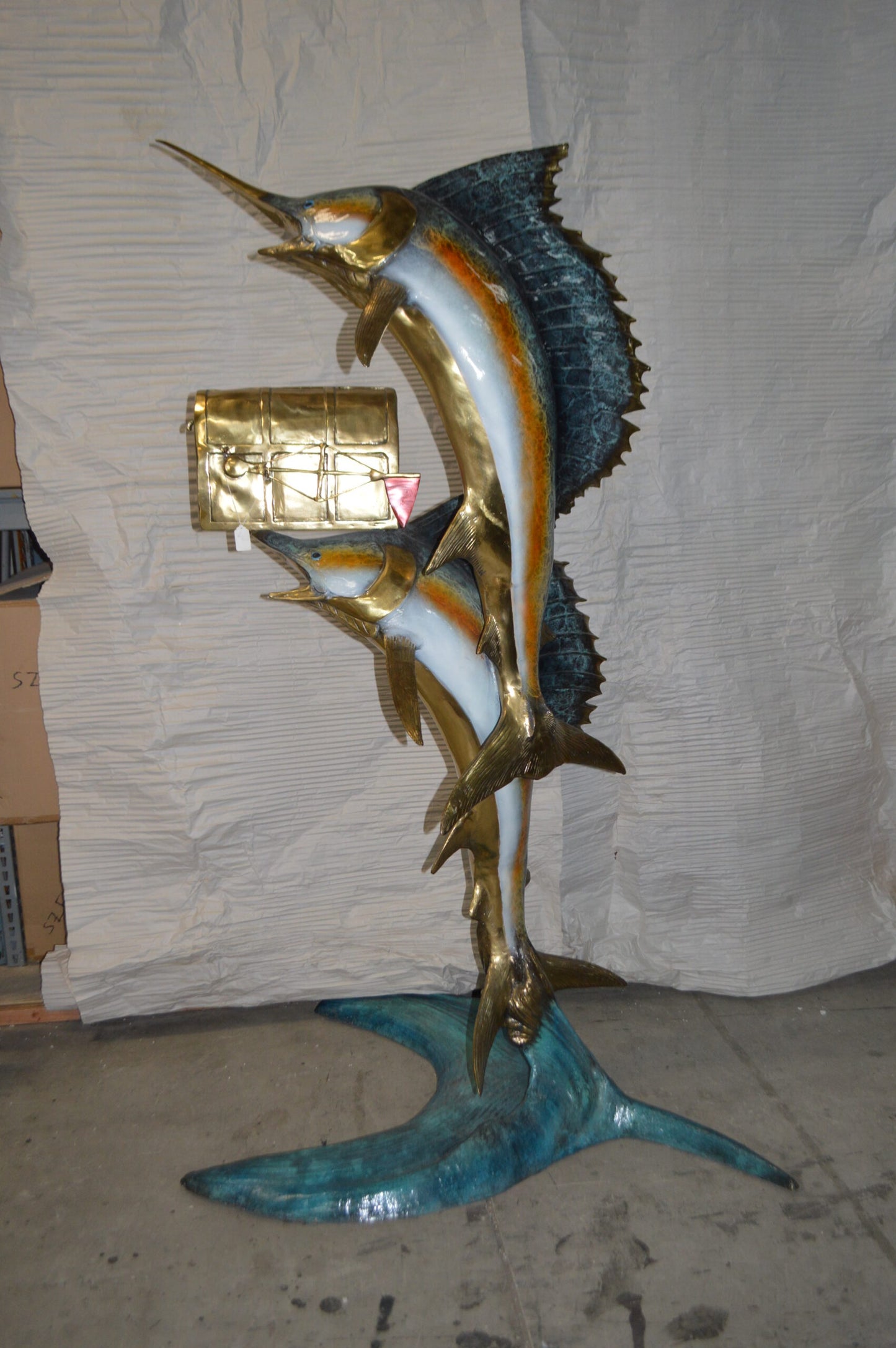 Two Sailfish Mailbox Bronze Statue -  Size: 45"L x 33"W x 74"H.