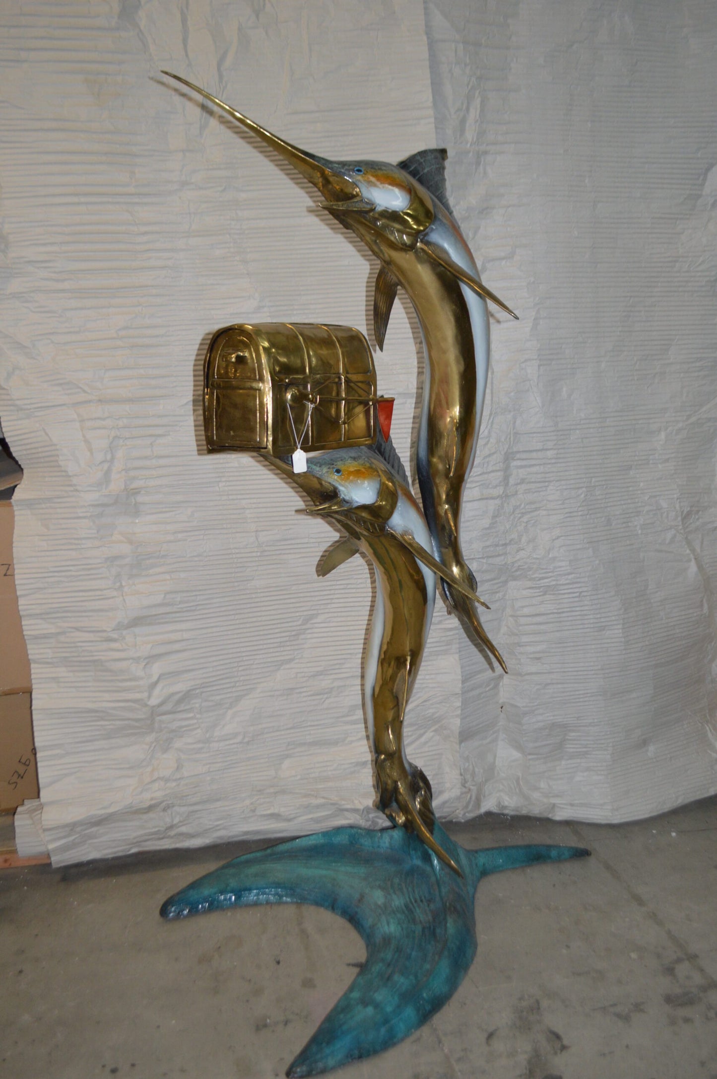 Two Sailfish Mailbox Bronze Statue -  Size: 45"L x 33"W x 74"H.