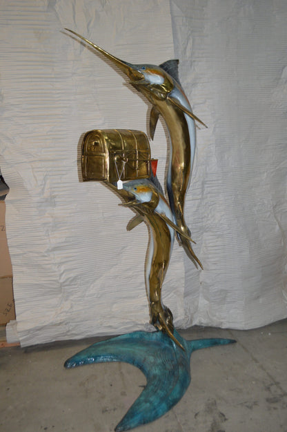 Two Sailfish Mailbox Bronze Statue -  Size: 45"L x 33"W x 74"H.