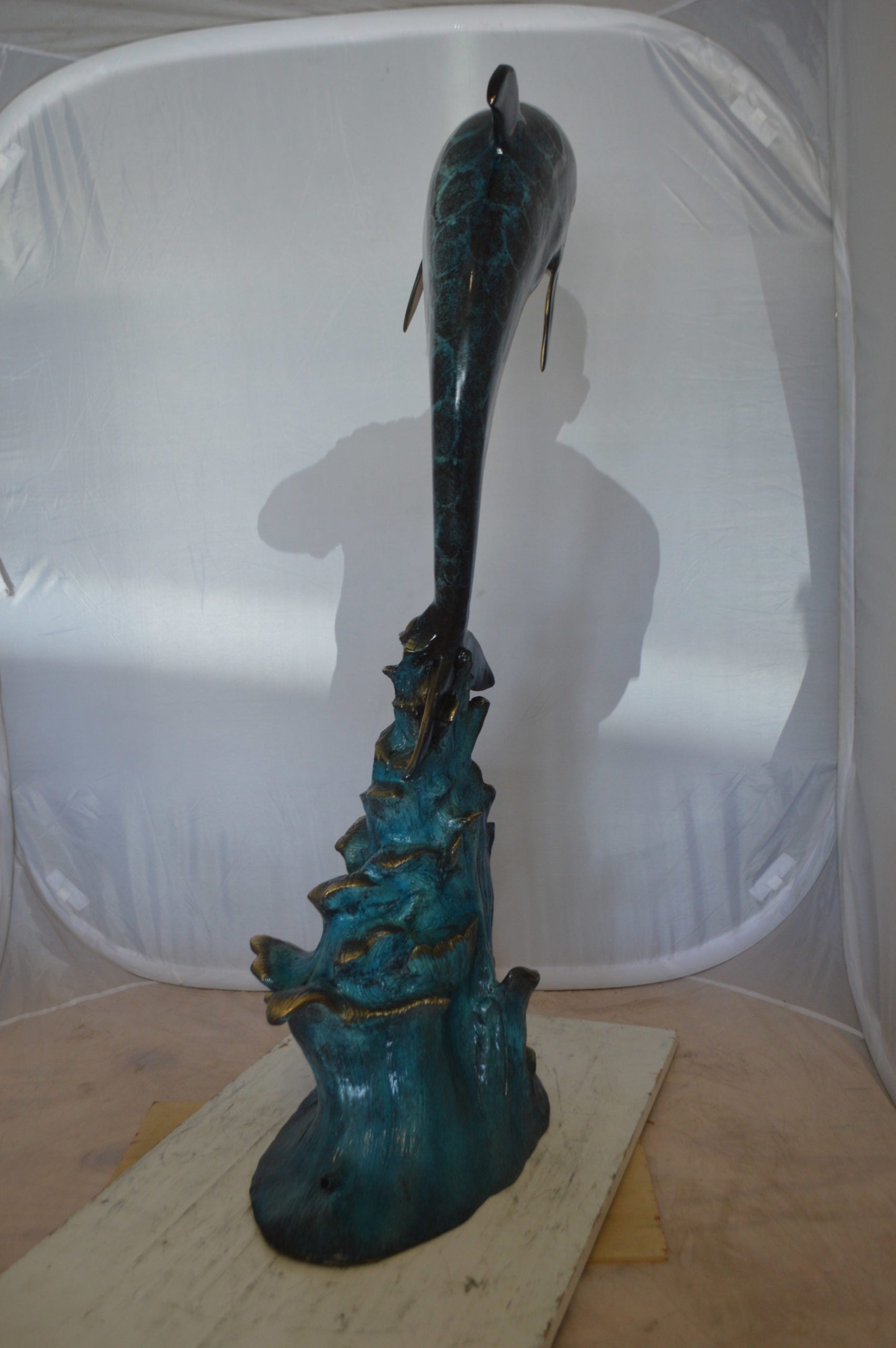 Single Dolphin  Fountain Bronze Statue -  Size: 22"L x 14"W x 45"H. 