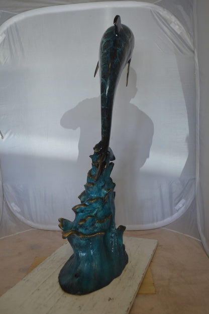 Single Dolphin  Fountain Bronze Statue -  Size: 22"L x 14"W x 45"H. 