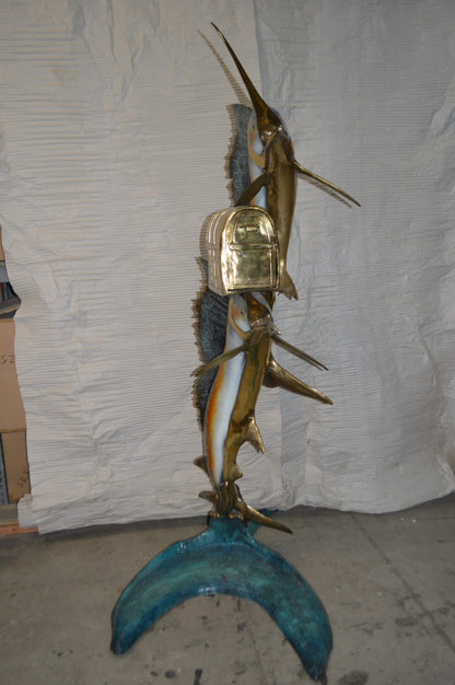 Two Sailfish Mailbox Bronze Statue -  Size: 45"L x 33"W x 74"H.