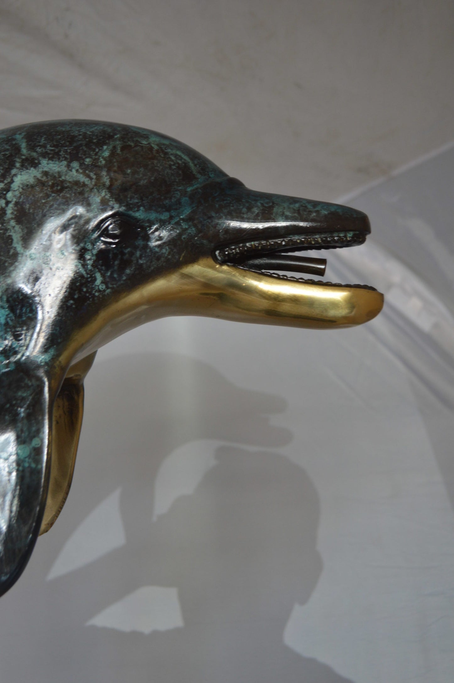 Single Dolphin  Fountain Bronze Statue -  Size: 22"L x 14"W x 45"H. 