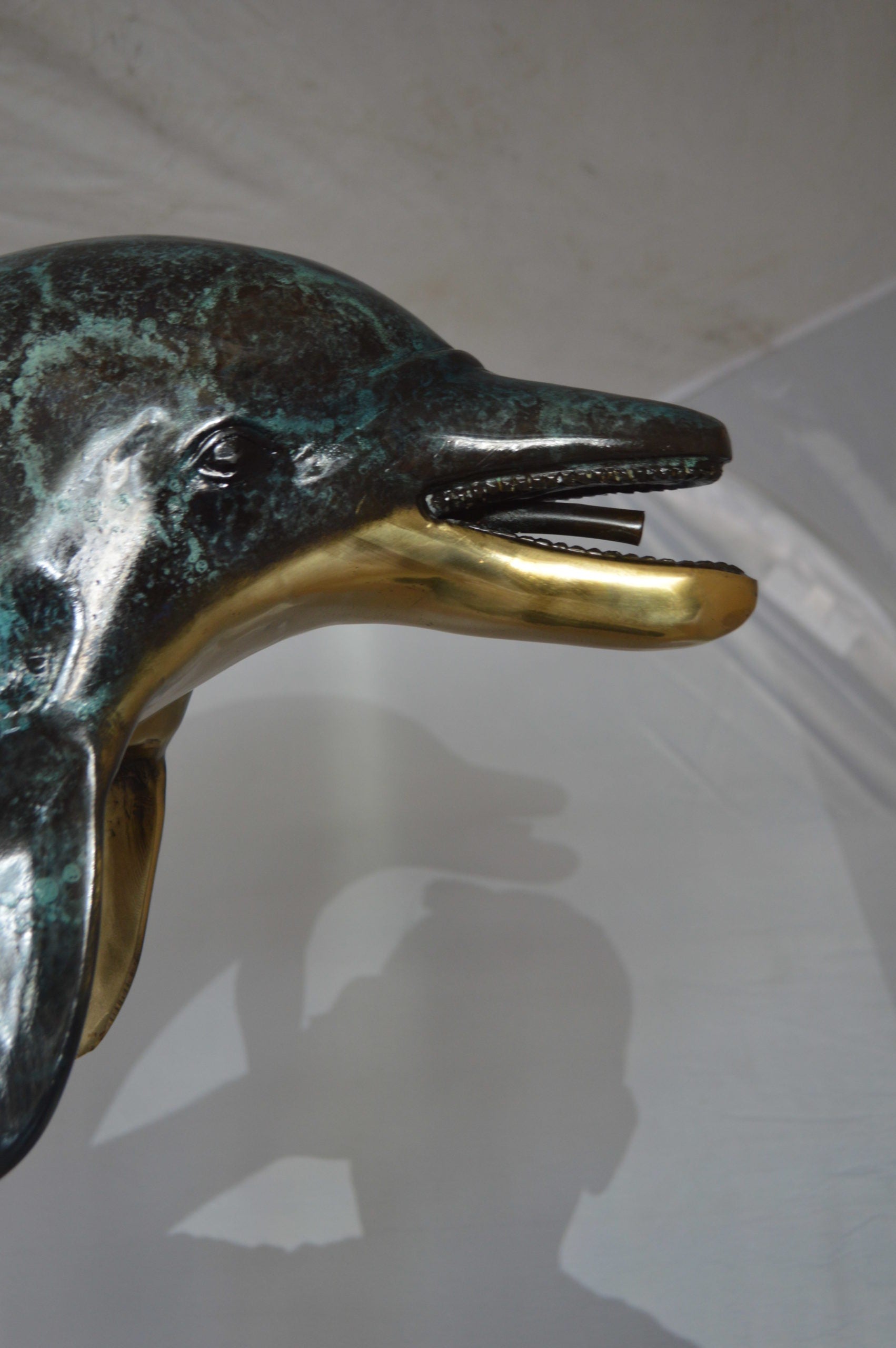 Single Dolphin  Fountain Bronze Statue -  Size: 22"L x 14"W x 45"H. 