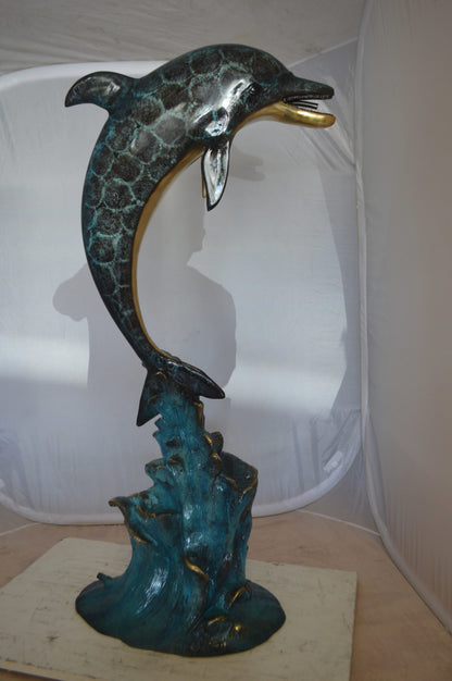 Single Dolphin  Fountain Bronze Statue -  Size: 22"L x 14"W x 45"H. 