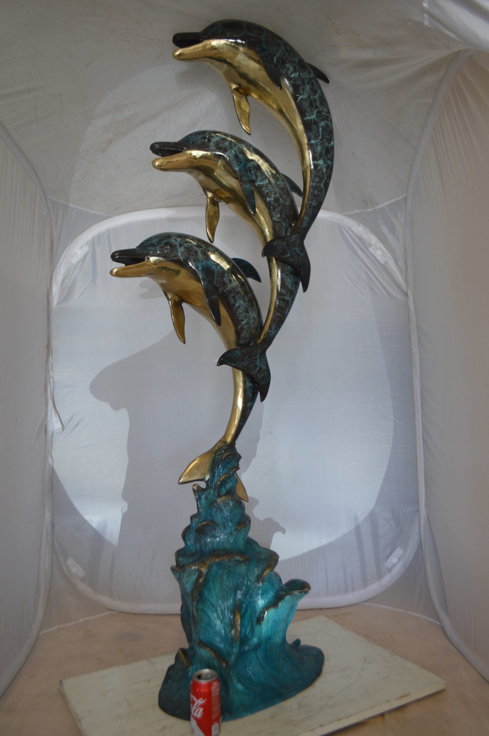 Three Dolphins Overreach Each Other Fountain  Bronze Statue -  22"x 15"x 68"H. 