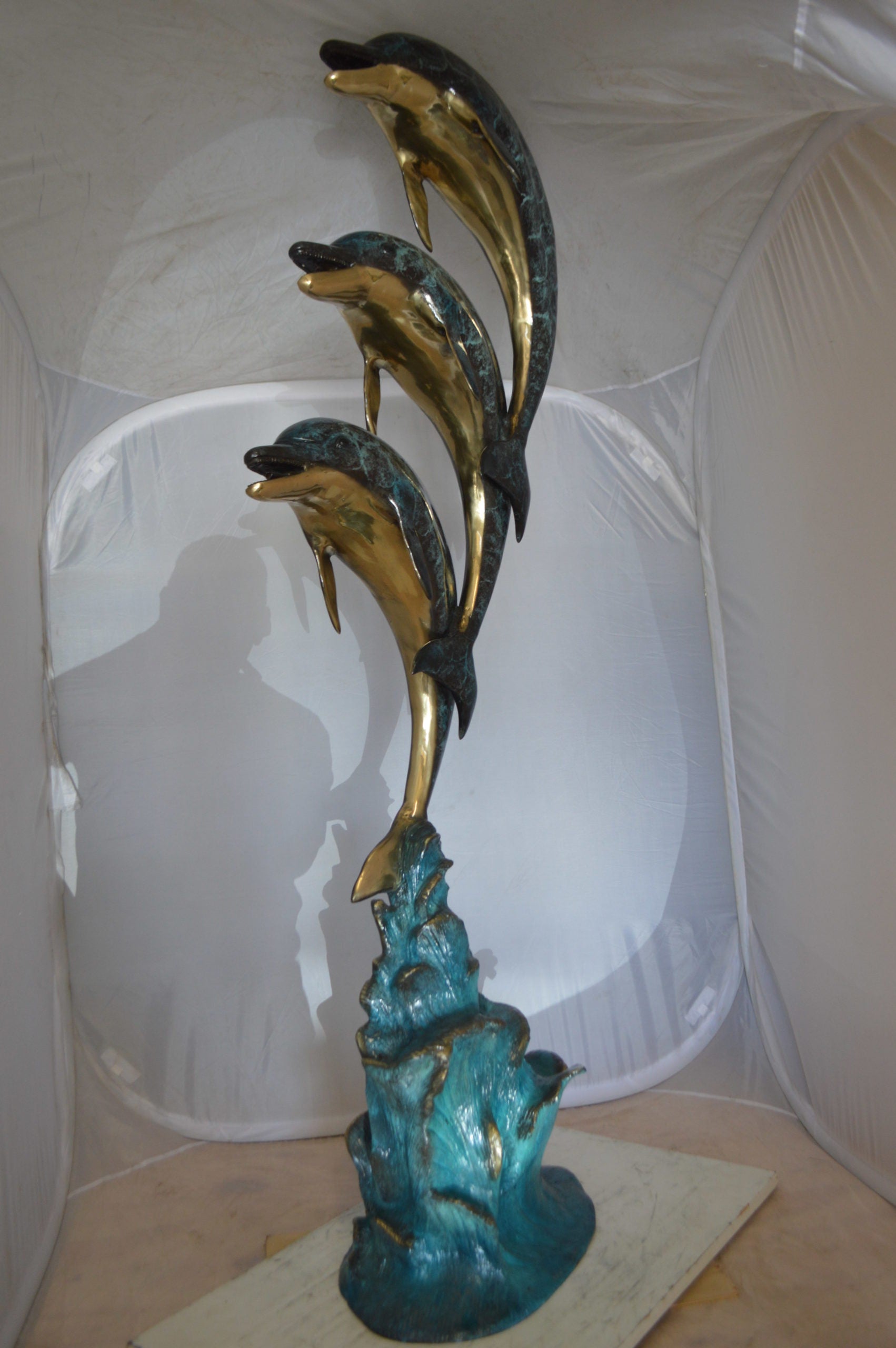 Three Dolphins Overreach Each Other Fountain  Bronze Statue -  22"x 15"x 68"H. 