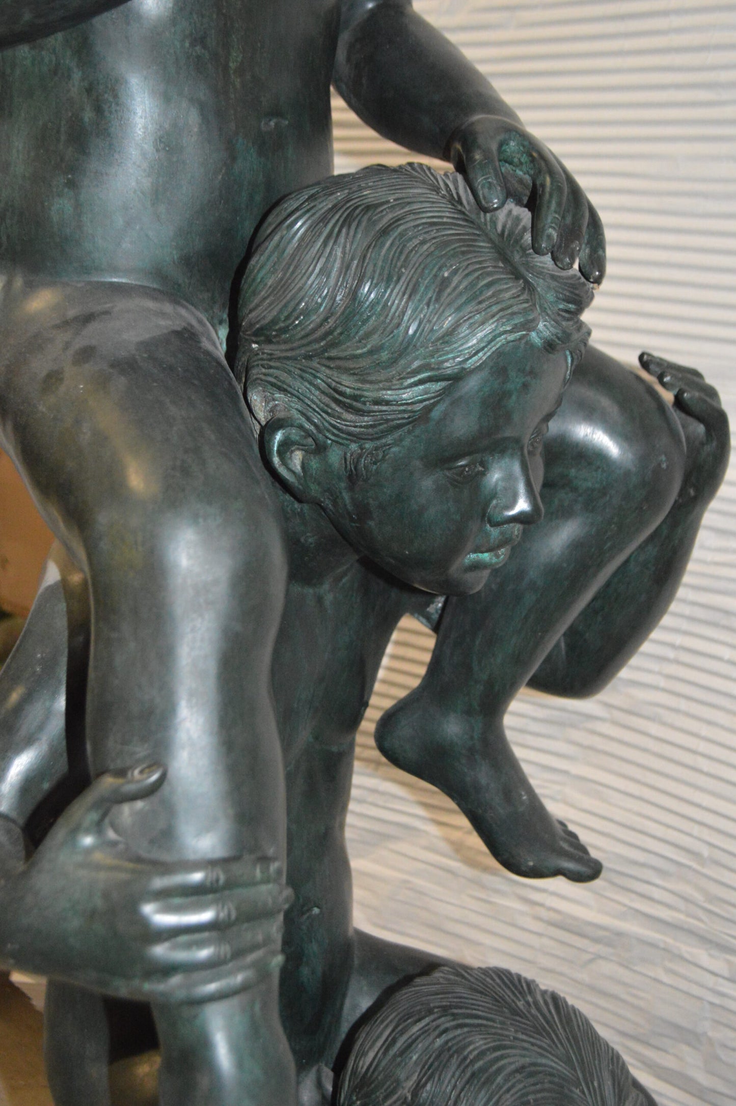Three kids on Each other fountain Bronze Statue -  Size: 20"L x 27"W x 64"H.