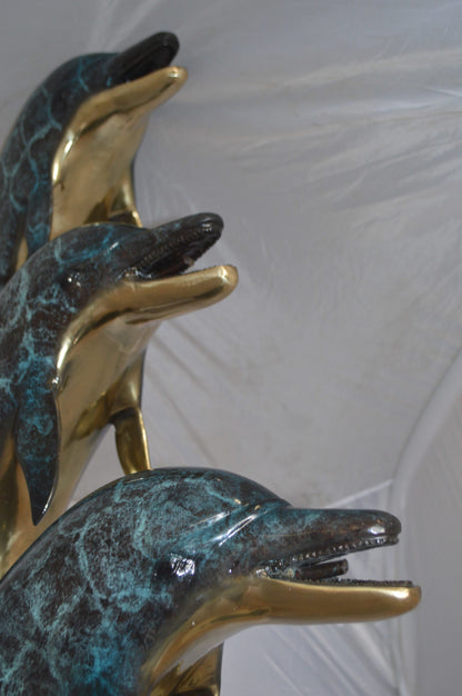 Three Dolphins Overreach Each Other Fountain  Bronze Statue -  22"x 15"x 68"H. 