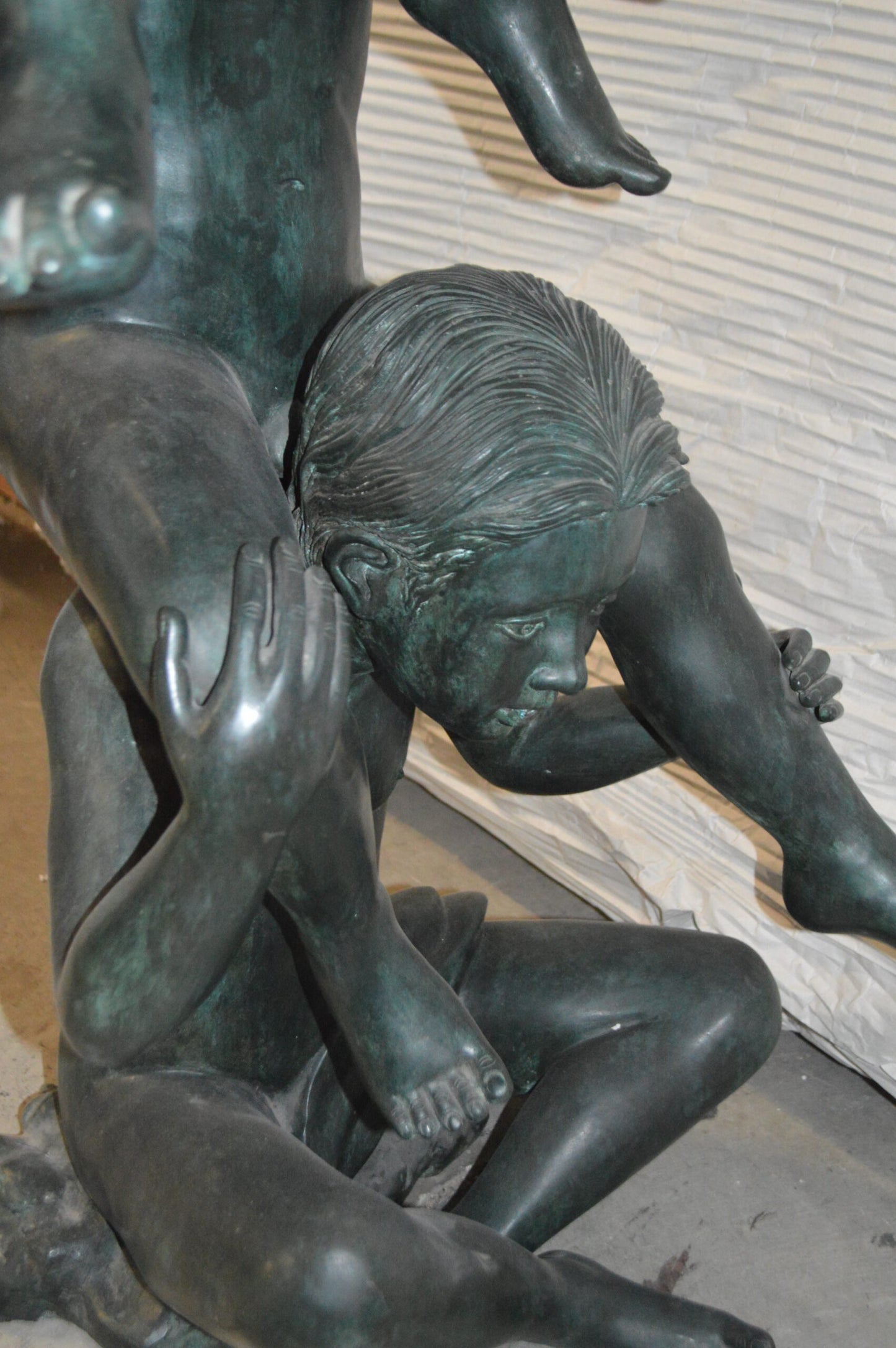 Three kids on Each other fountain Bronze Statue -  Size: 20"L x 27"W x 64"H.
