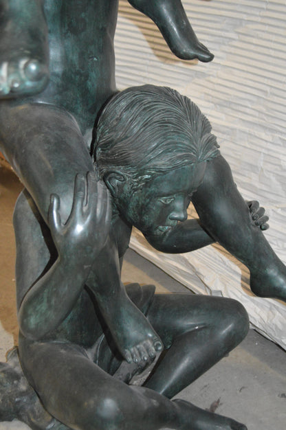 Three kids on Each other fountain Bronze Statue -  Size: 20"L x 27"W x 64"H.