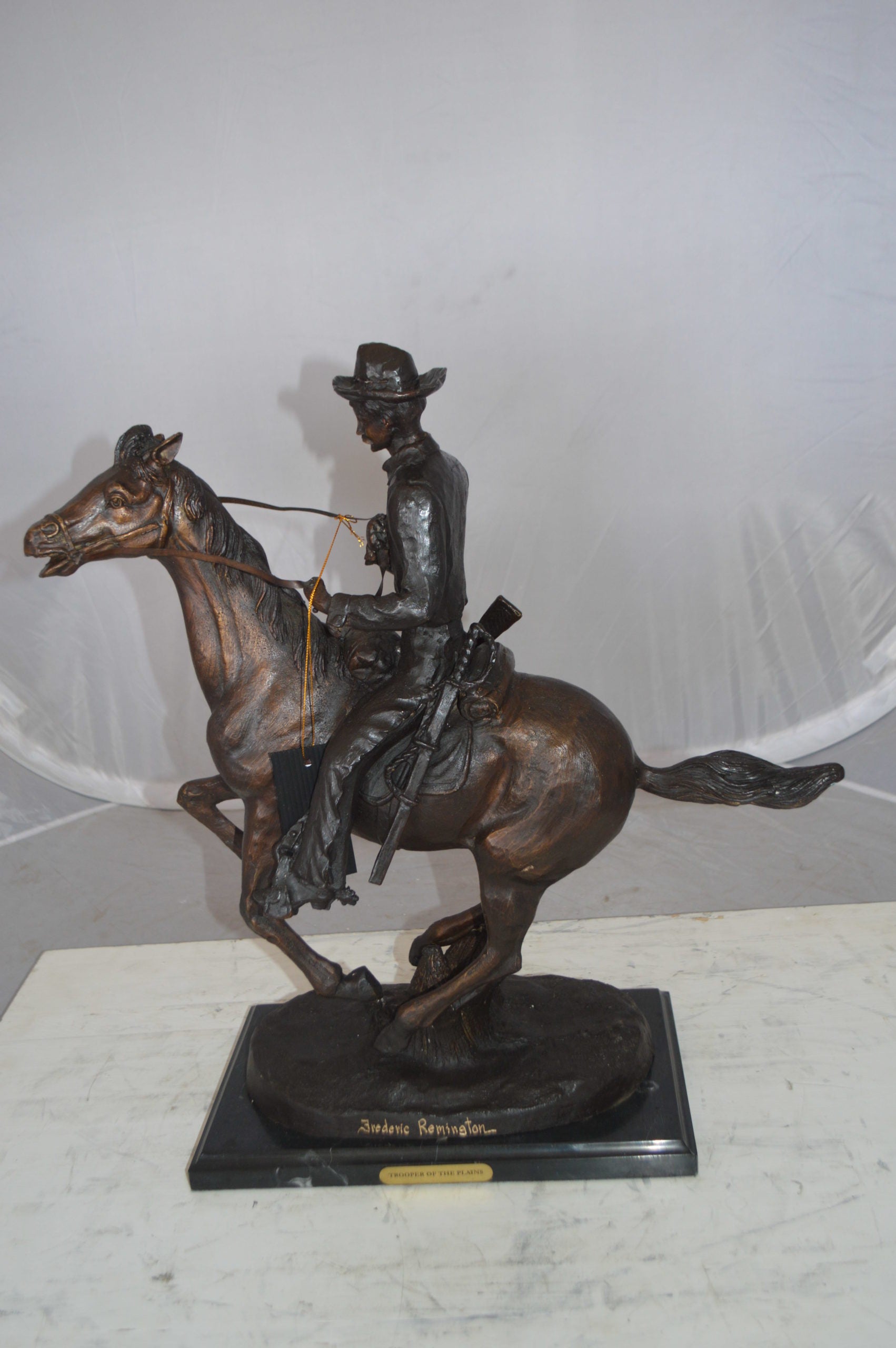 Trooper of the Plains Bronze Statue by Remington -  Size: 9"L x 22"W x 22"H. 