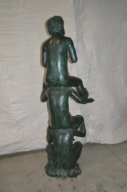 Three kids on Each other fountain Bronze Statue -  Size: 20"L x 27"W x 64"H.