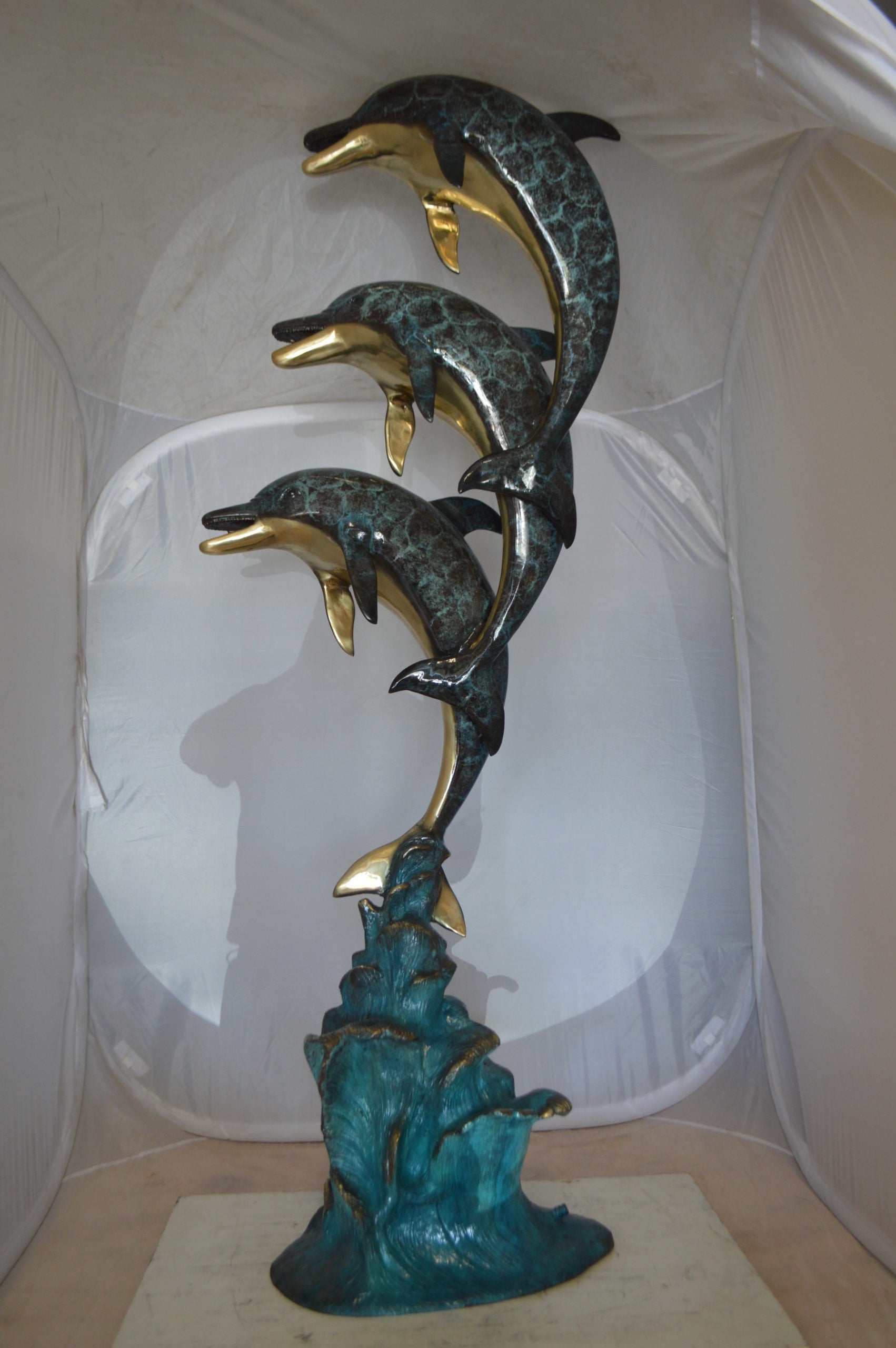 Three Dolphins Overreach Each Other Fountain  Bronze Statue -  22"x 15"x 68"H. 