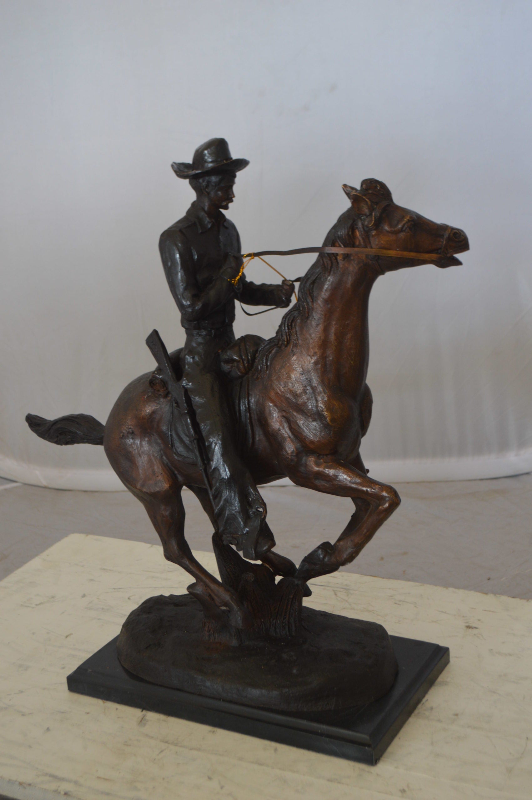 Trooper of the Plains Bronze Statue by Remington -  Size: 9"L x 22"W x 22"H. 