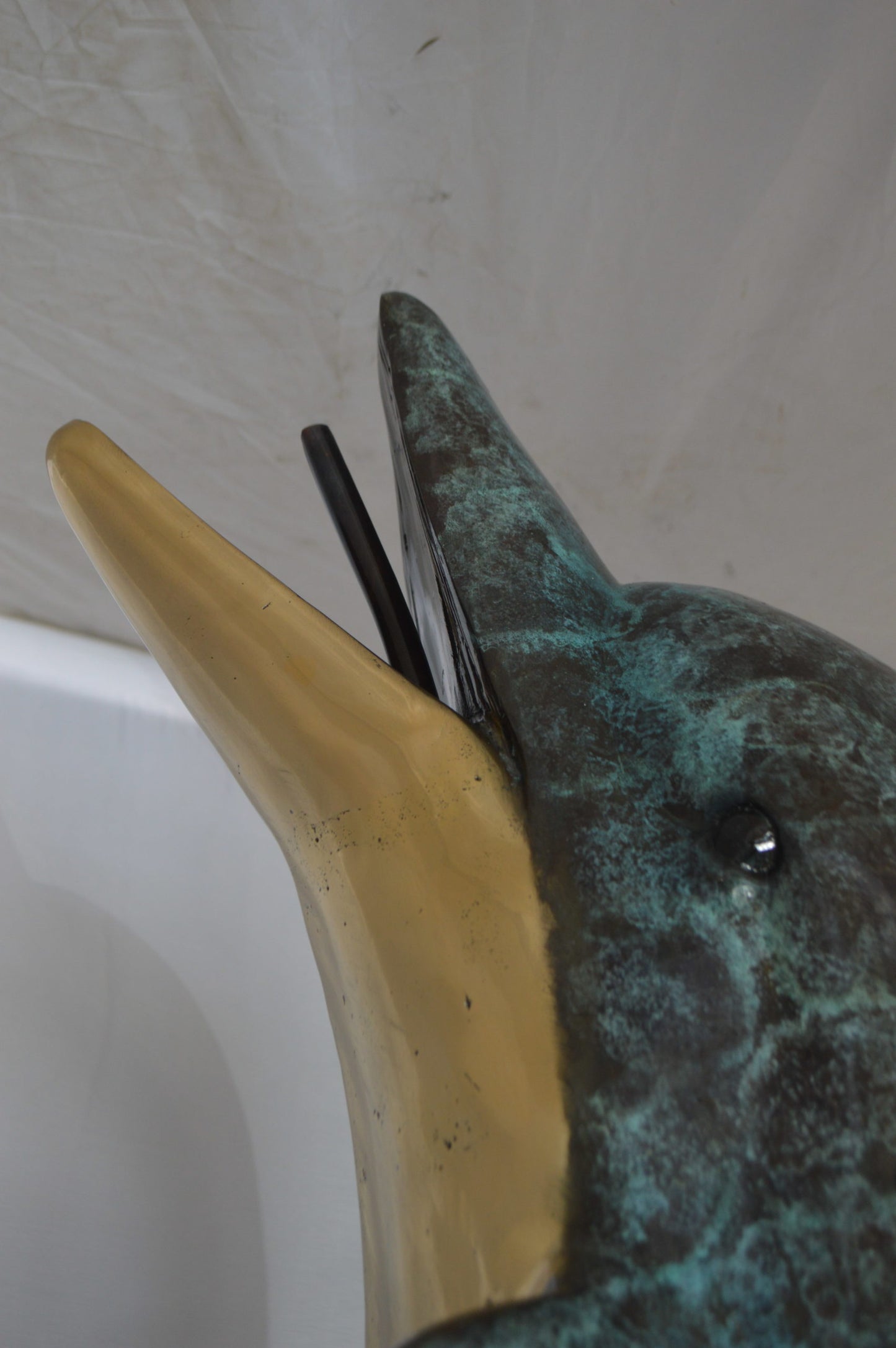Single Dolphin  On Wave Fountain Bronze Statue -  Size: 48"L x 24"W x 53"H. 
