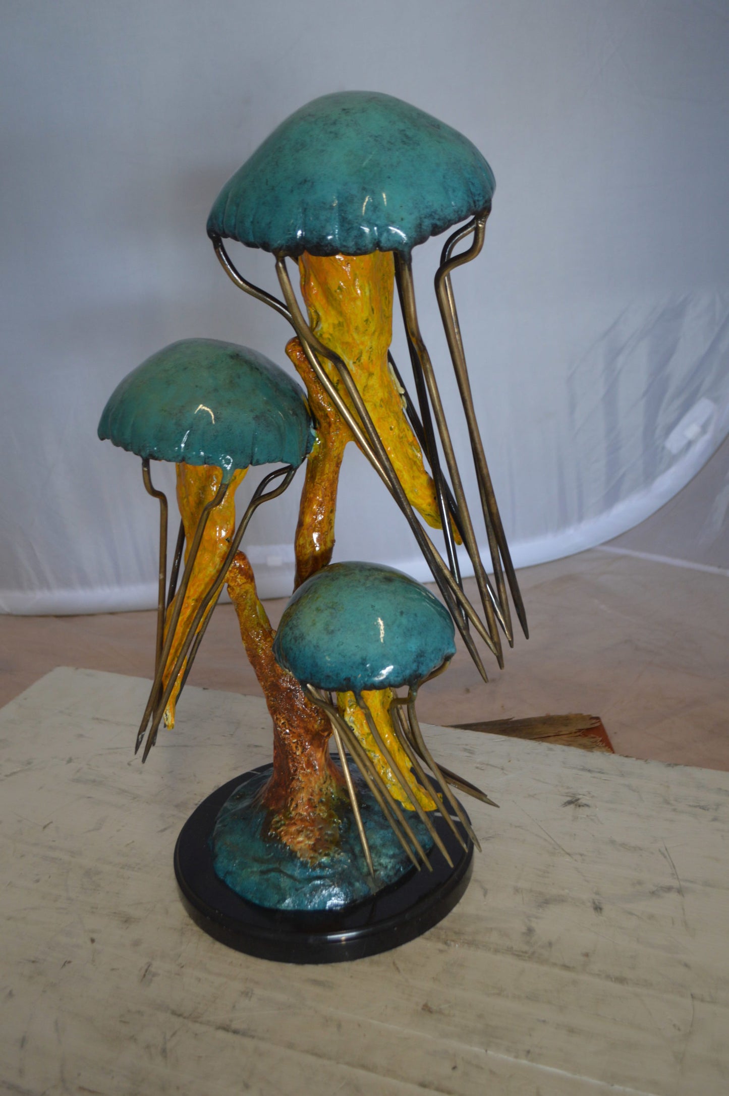 Three Jellyfish Bronze Statue -  Size: 12"L x 10"W x 22"H. 
