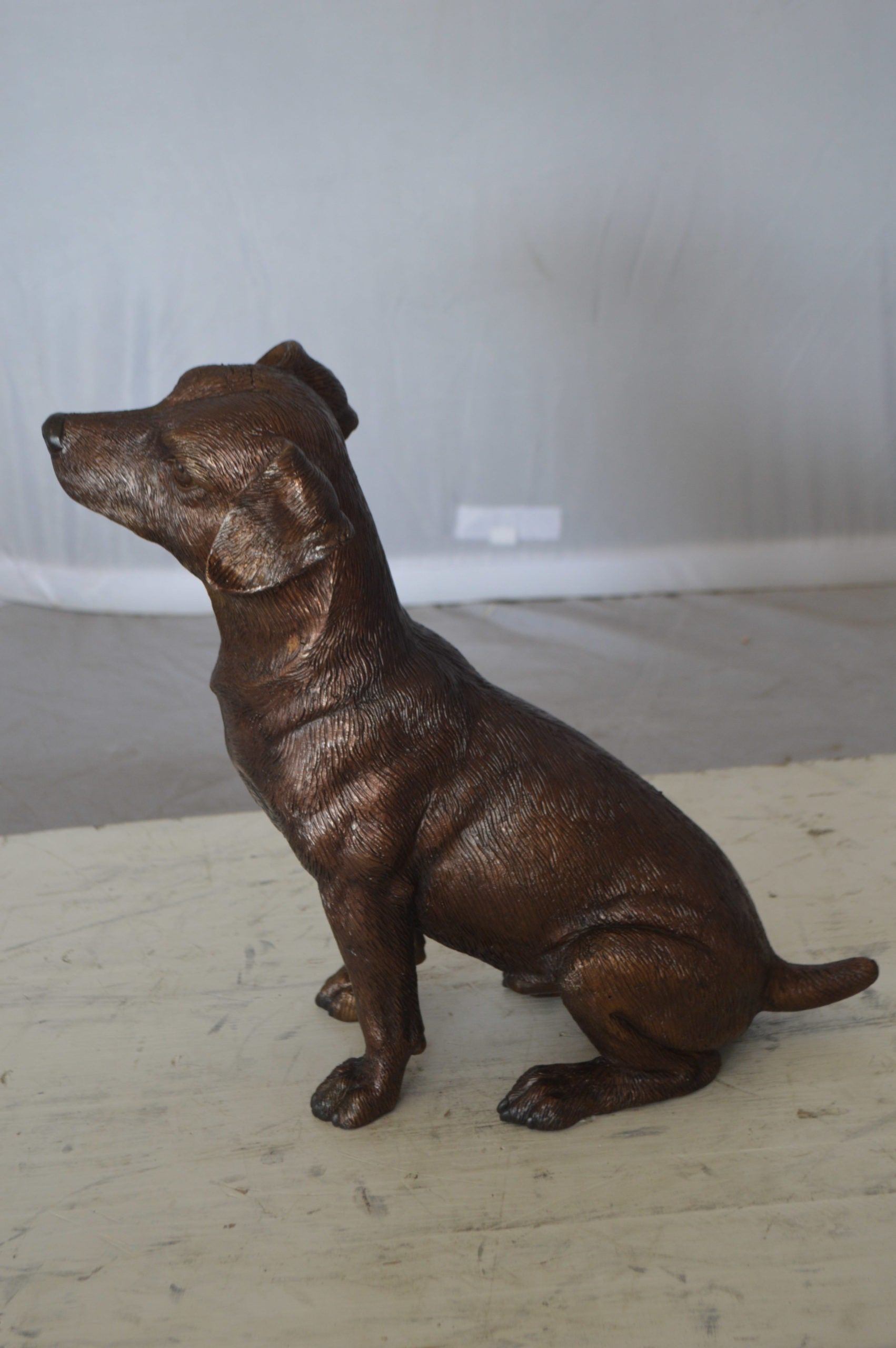 Jack Russel dog standing Bronze Statue -  Size: 10"L x 6"W x 14"H. 