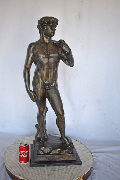David by Michelangelo bronze statue replica  - Size: 13"L x 10"W x 36"H.