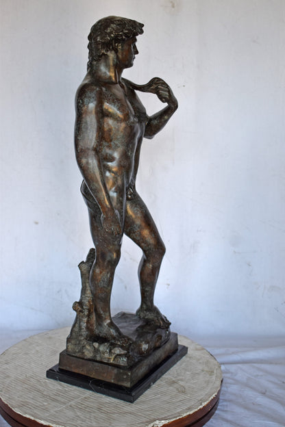 David by Michelangelo bronze statue replica  - Size: 13"L x 10"W x 36"H.