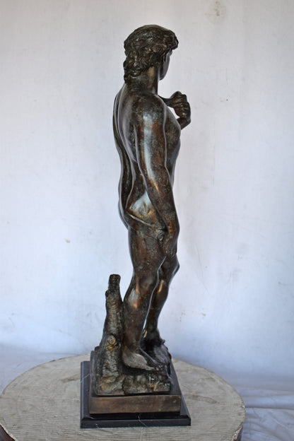David by Michelangelo bronze statue replica  - Size: 13"L x 10"W x 36"H.