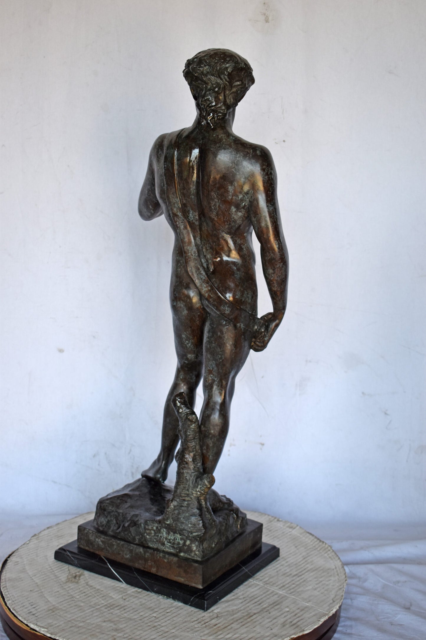 David by Michelangelo bronze statue replica  - Size: 13"L x 10"W x 36"H.
