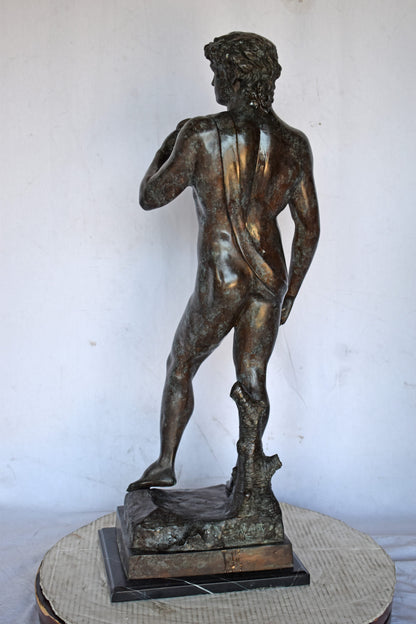 David by Michelangelo bronze statue replica  - Size: 13"L x 10"W x 36"H.