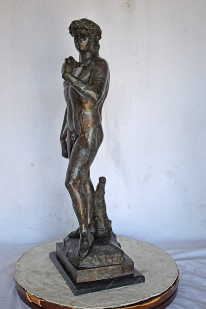 David by Michelangelo bronze statue replica  - Size: 13"L x 10"W x 36"H.