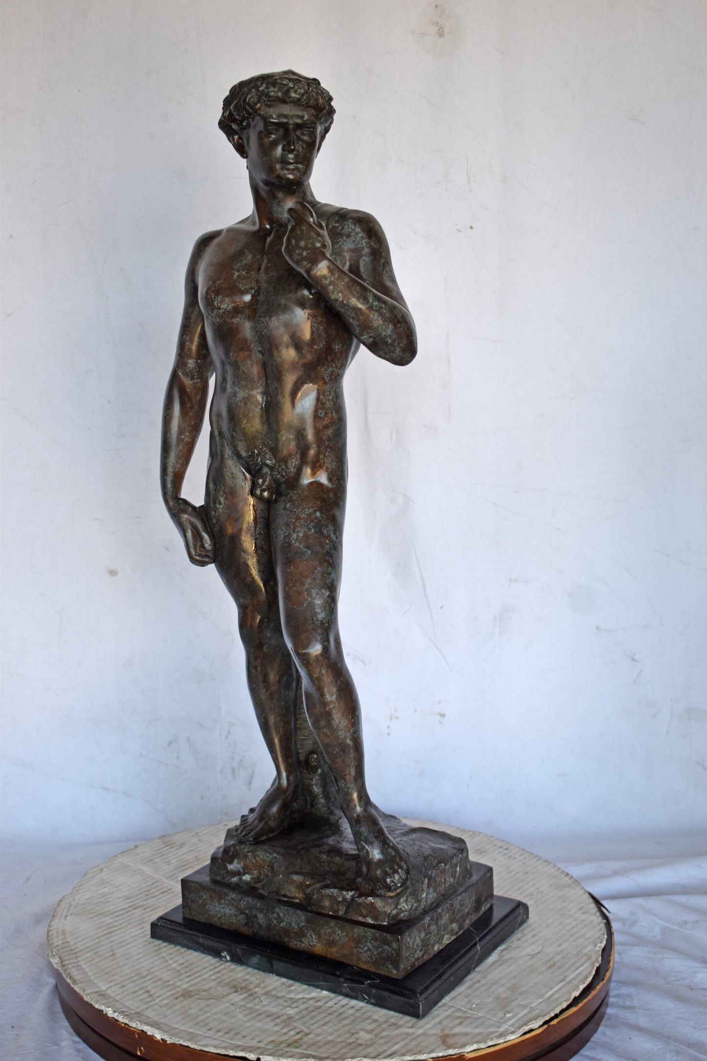 David by Michelangelo bronze statue replica  - Size: 13"L x 10"W x 36"H.