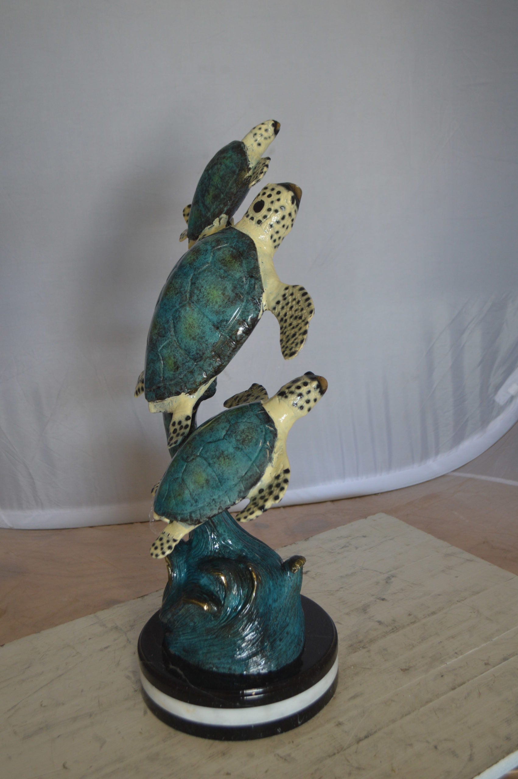 Three Turtles Overreach Each Other Bronze Statue -  Size: 15"L x 9"W x 24"H. 