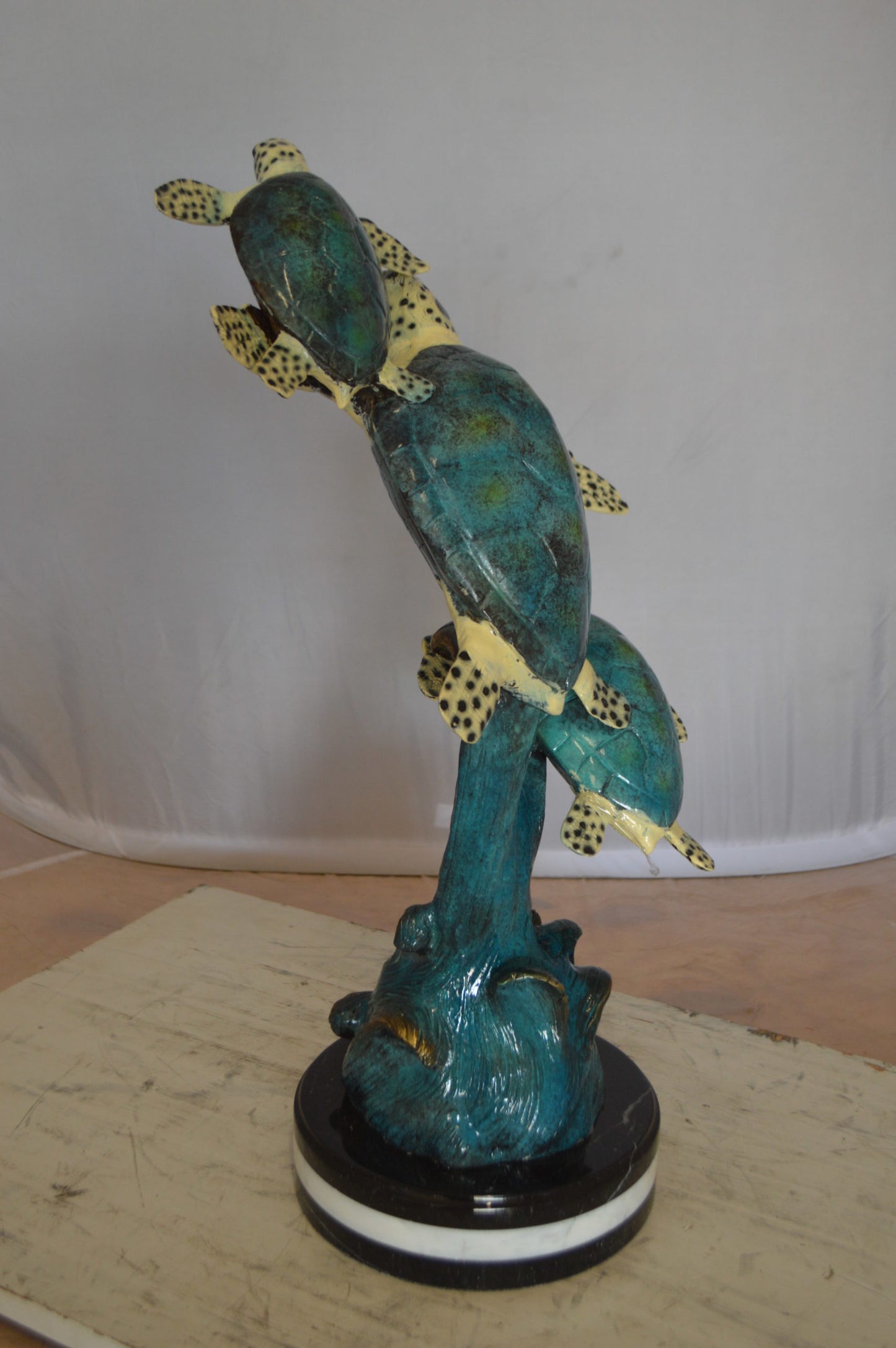 Three Turtles Overreach Each Other Bronze Statue -  Size: 15"L x 9"W x 24"H. 