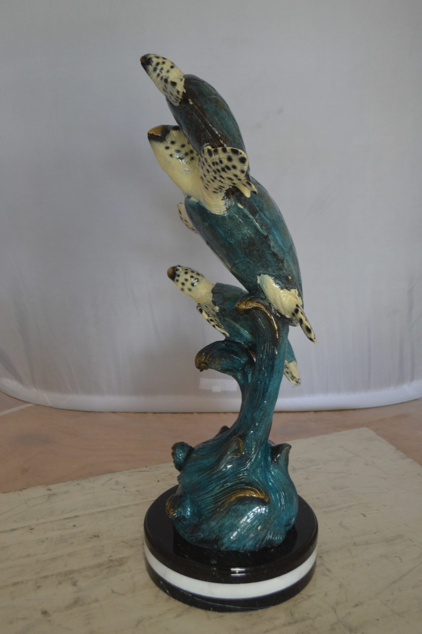 Three Turtles Overreach Each Other Bronze Statue -  Size: 15"L x 9"W x 24"H. 