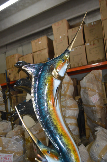 Three Marlin Fish /bronze Fountain on Triple Marble -  15"x 18"x 77"H. 