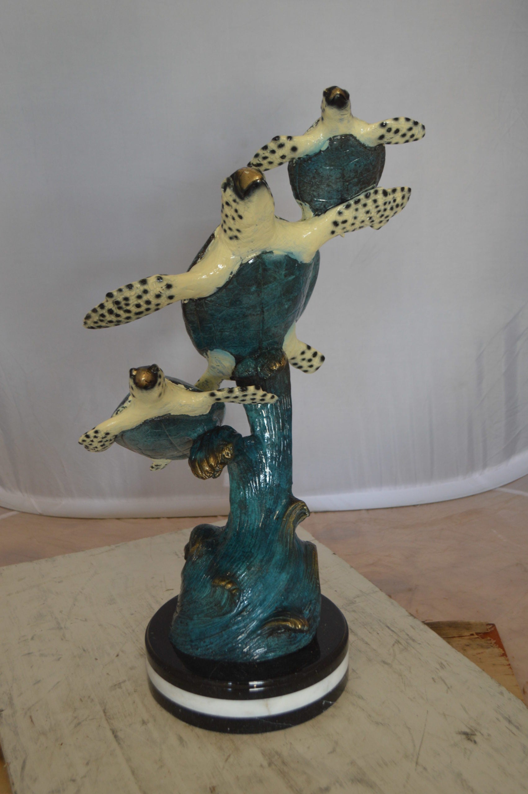 Three Turtles Overreach Each Other Bronze Statue -  Size: 15"L x 9"W x 24"H. 