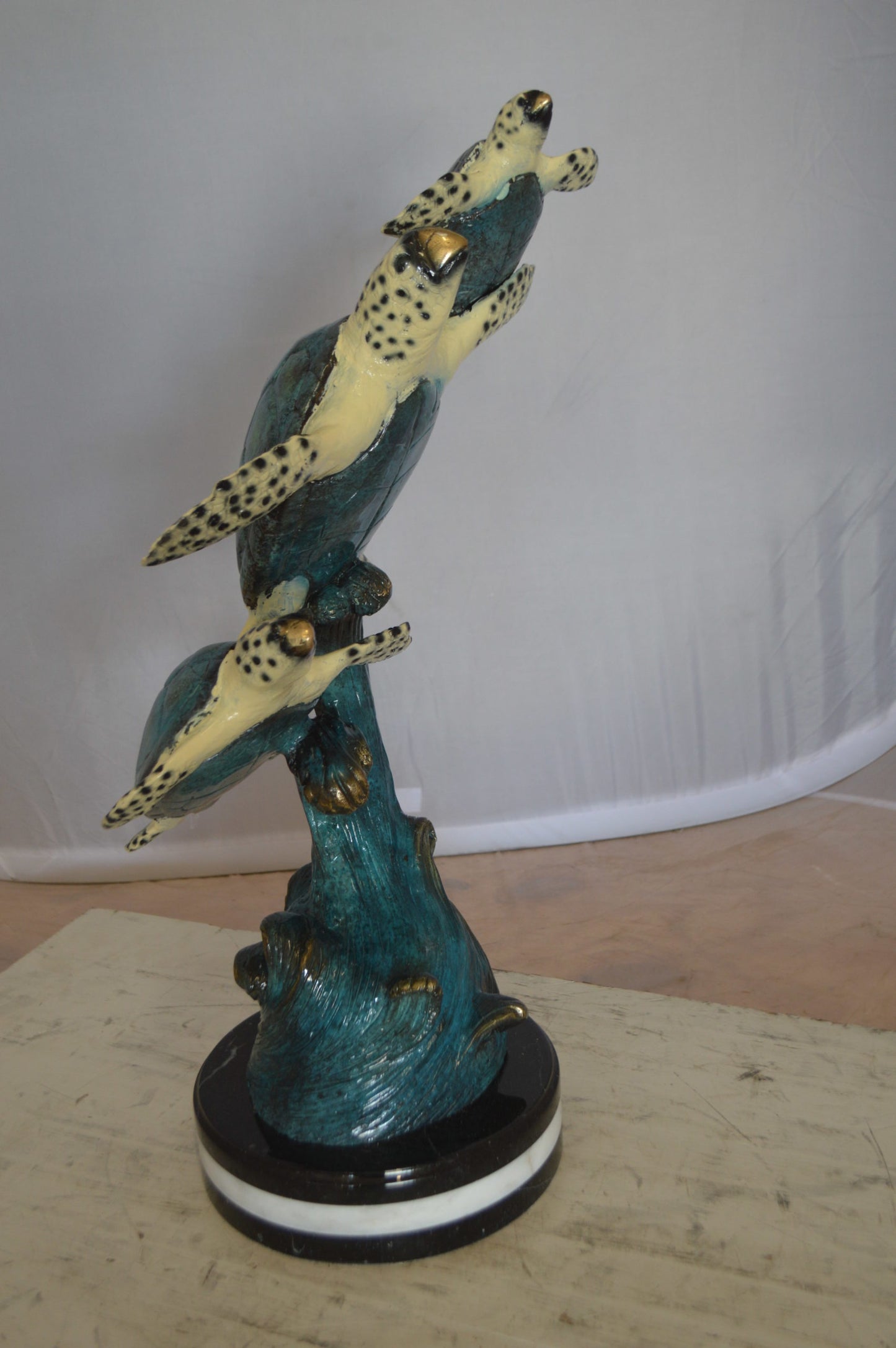 Three Turtles Overreach Each Other Bronze Statue -  Size: 15"L x 9"W x 24"H. 