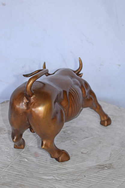 Wall Street Bull replica bronze statue - Size: 15"L x 7"W x 9"H.