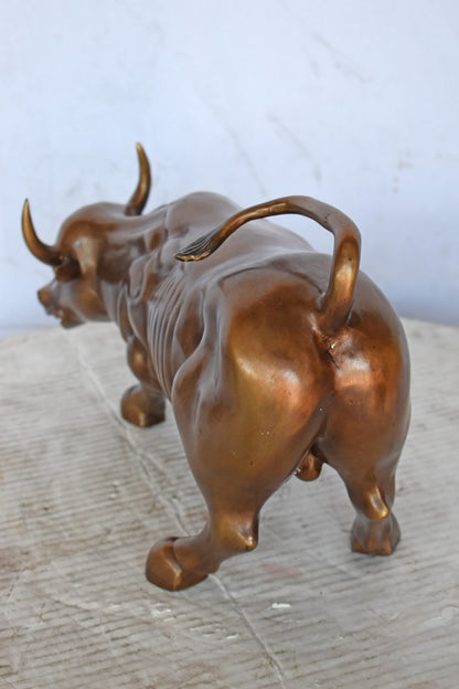 Wall Street Bull replica bronze statue - Size: 15"L x 7"W x 9"H.